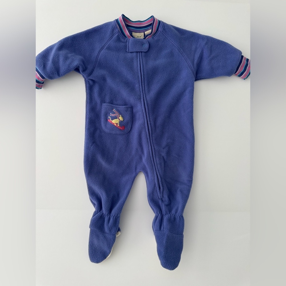 Vintage LL Bean Purple Fleece Footie Pajamas Size 6-12M